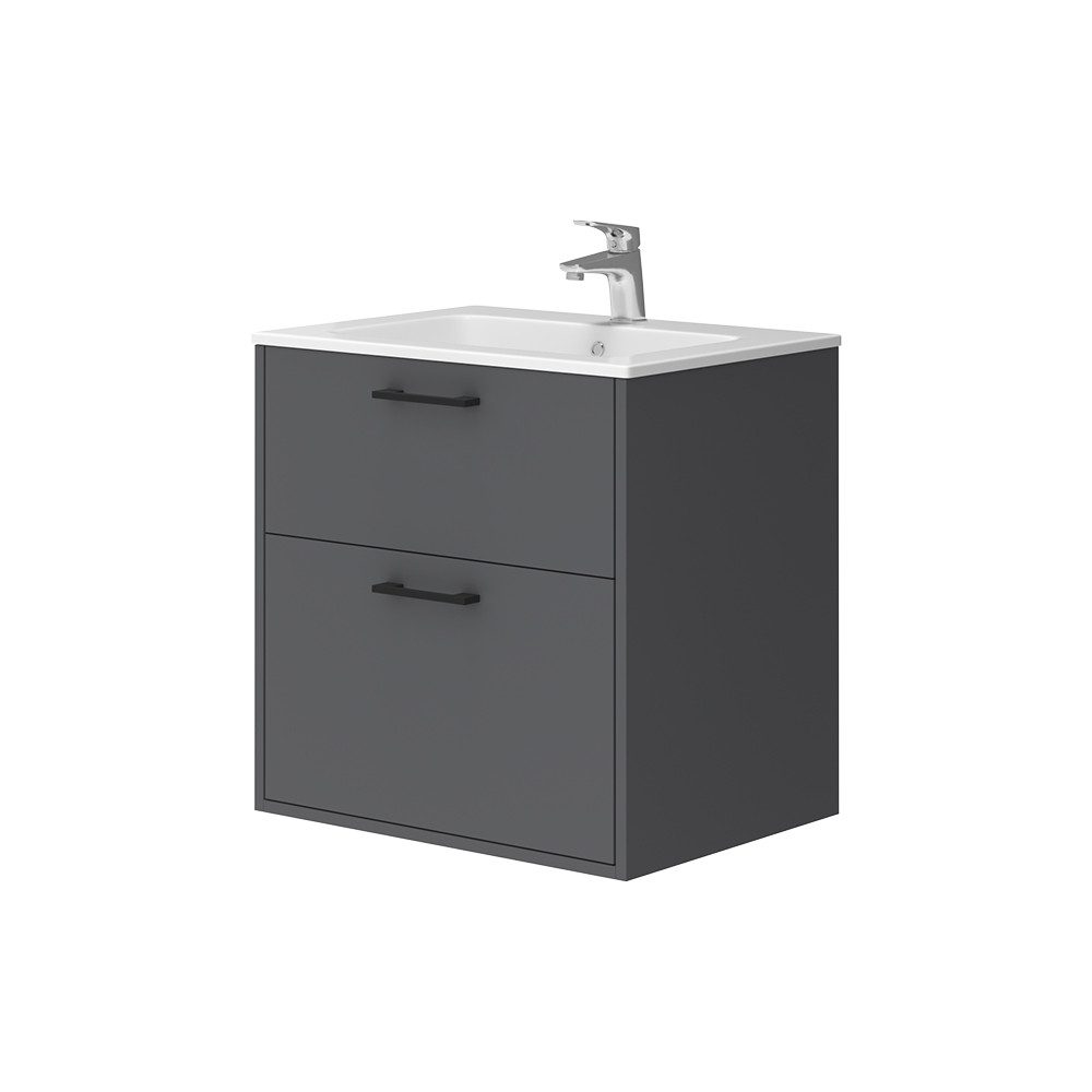 Badmöbel-Set Lanco, Anthrazit, 61 x 61.5 cm mit Waschbecken