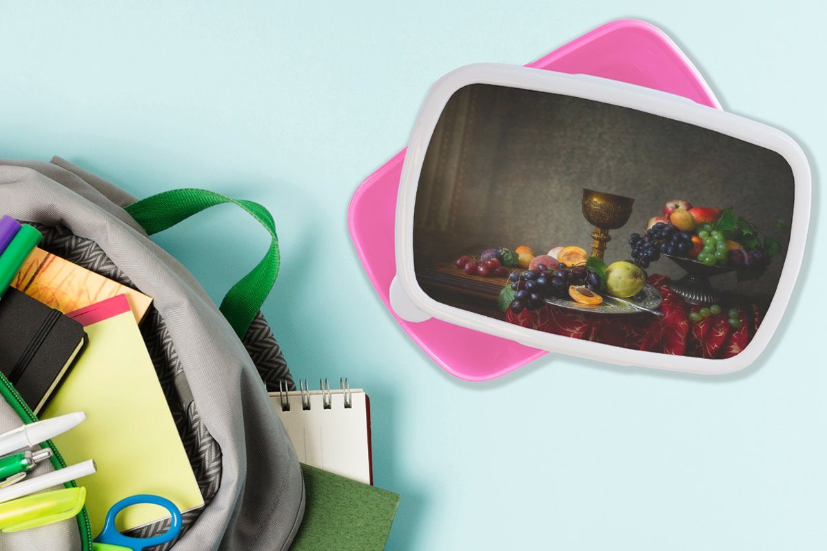 rosa Snackbox, (2-tlg), Kinder, Tisch für Brotbox Mädchen, Brotdose Tasse, Kunststoff, Stilleben - - Obst - - Kunststoff Lunchbox MuchoWow Erwachsene, Rustikal
