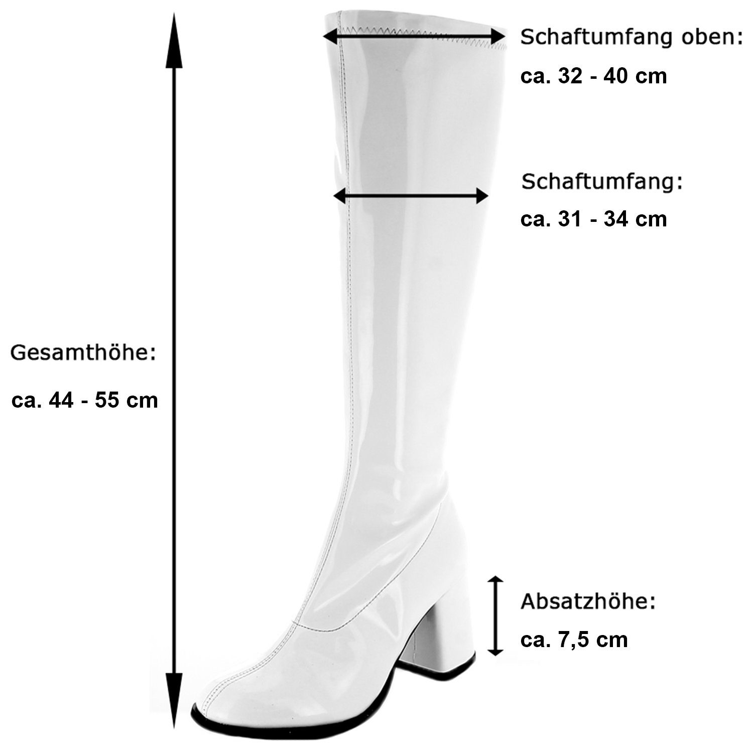 Das Kostümland Gogo Damen Retro Lackstiefel, Weiß Stiefel günstig online kaufen