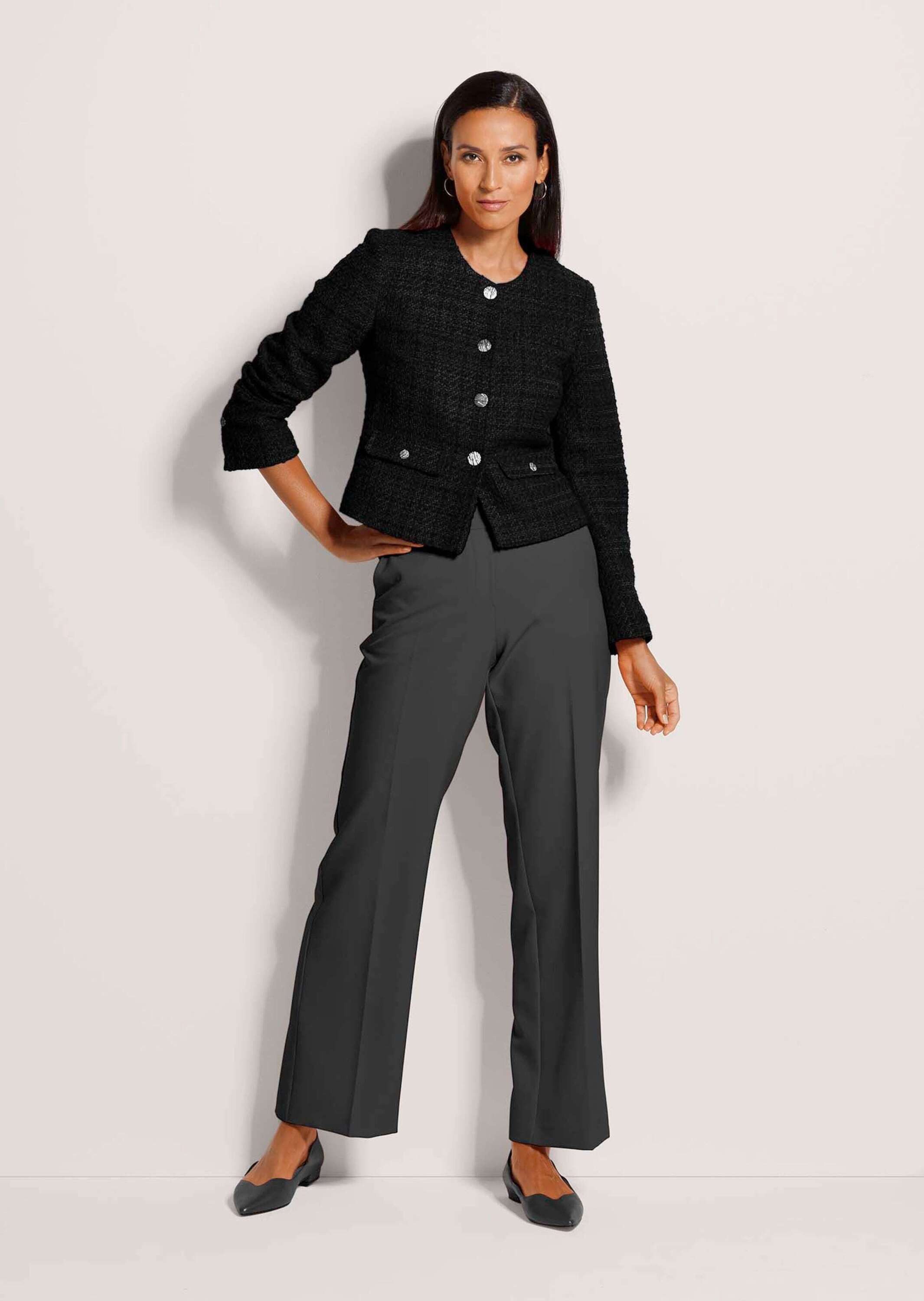 MADELEINE Kurzblazer Eleganter Tweed-Kurzblazer mit Metallknöpfen Businessjacke mit Rundhals, edle Metallknöpfe, im Tweed-Design