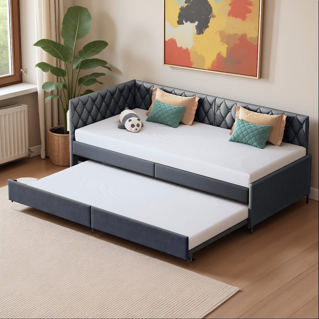 Simurq Daybett Schlafsofa 90/180x200cm, Ausziehbett, Mit Unterbett, Tagesbett, Mit Lattenrost, Samt, Gästebett, Platzsparend