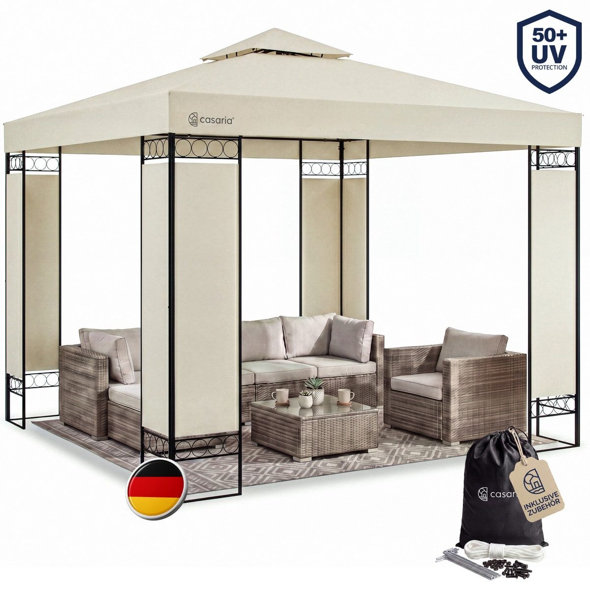 Casaria Pavillon Lorca, 3x3m Farbwahl UV-Schutz 50+ Wasserabweisend Stabil Robust Metall mit