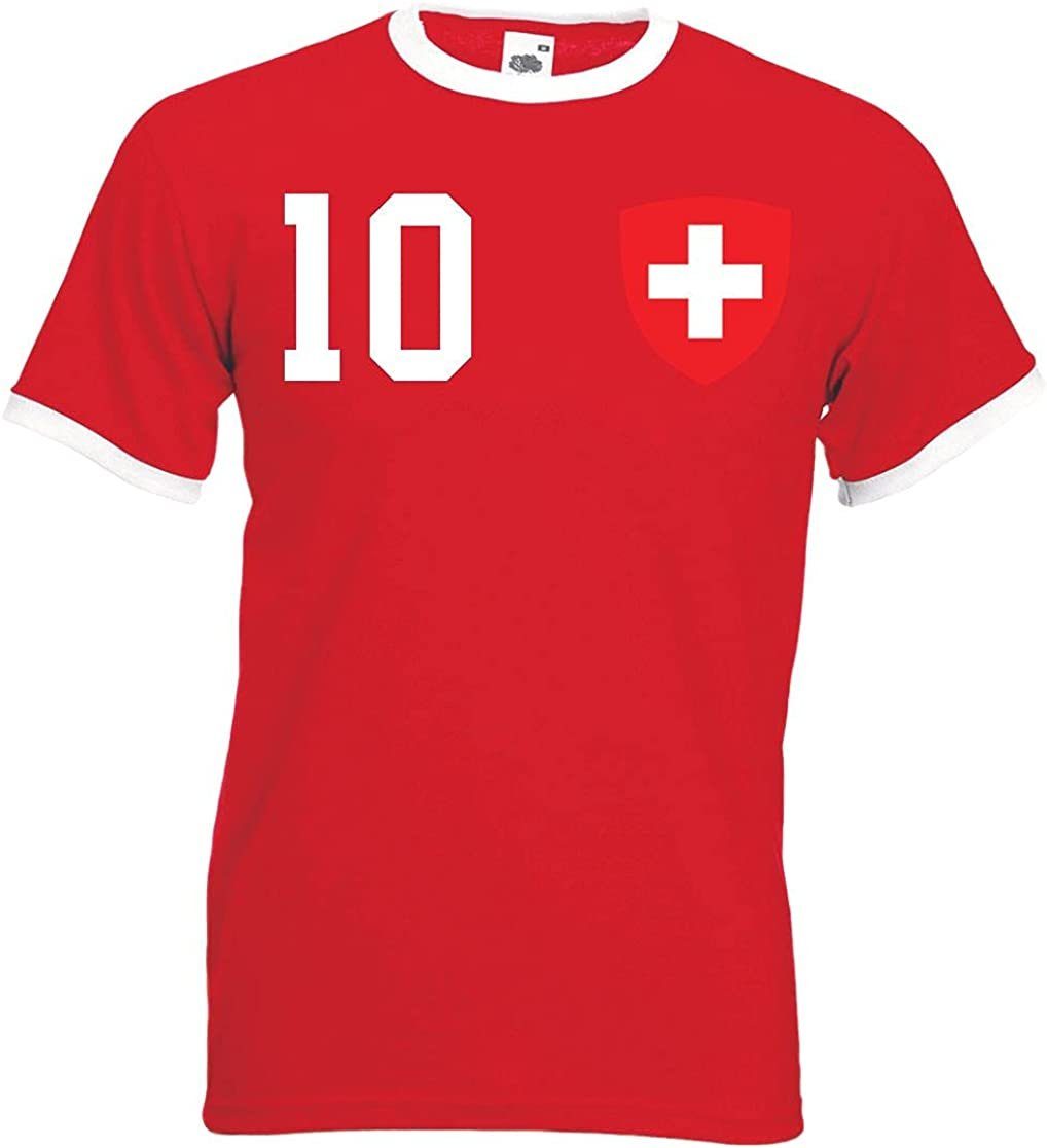 Motiv T-Shirt Fußball trendigem Schweiz Designz Herren T-Shirt Look mit im Trikot Rot Youth