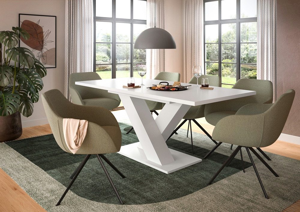 xonox.home Esstisch Esstisch Motion, ausziehbar, X-Fußgestell, weiß, 150(190)x90, Küchentisch, weiß