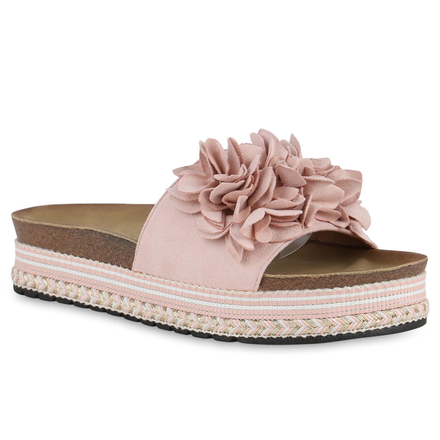 VAN HILL 840946 Sandalette Damen Pantoletten Sandaletten Volants Profil-Sohle Plateau-