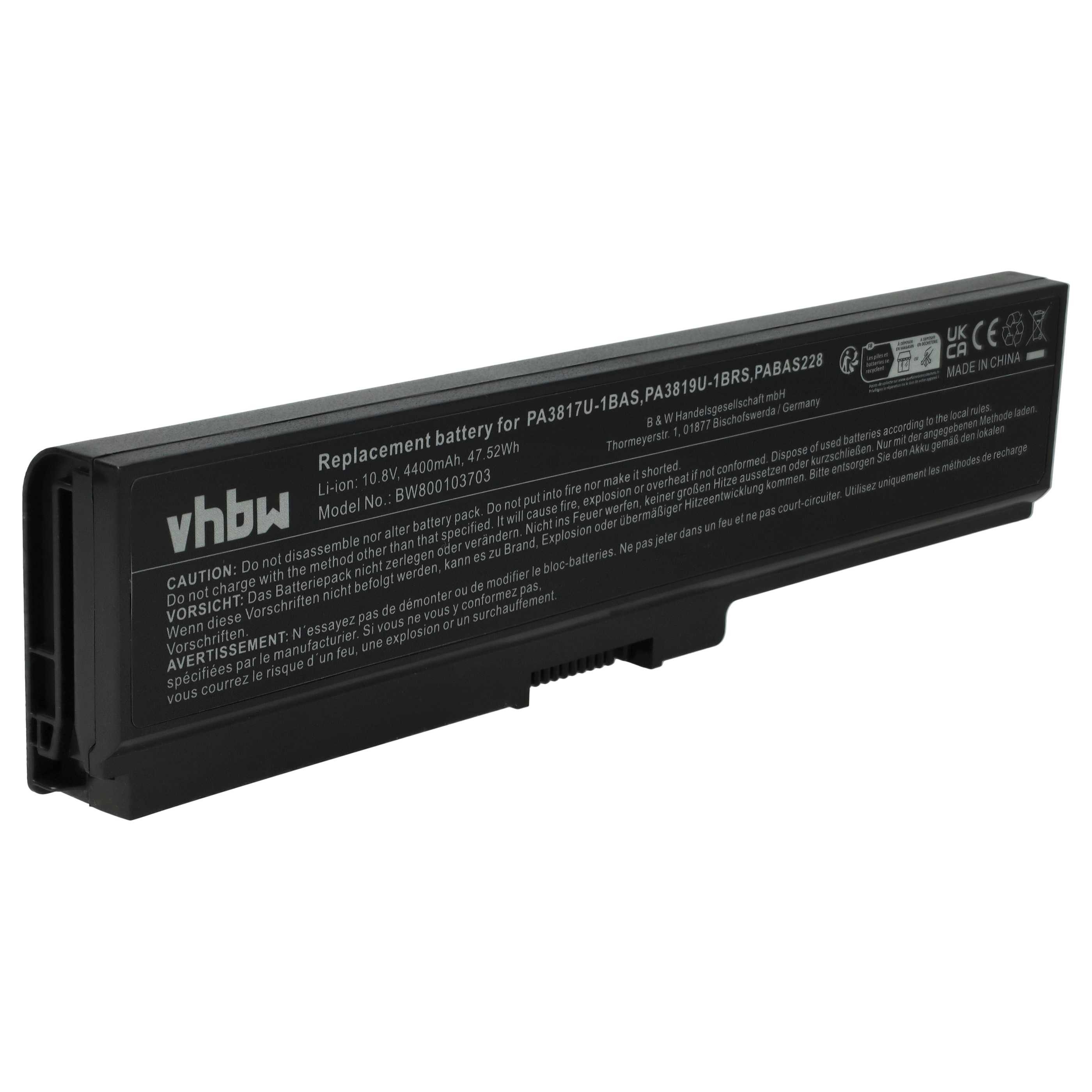 vhbw Akku passend für Toshiba Satellite L775D-S7224, L775D-S7223, Laptop-Akku Akku Li-Ion 4400 mAh (10,8 V), Leistungsfähiger Austausch-Akku für Notebook, Wiederaufladbar, Jede