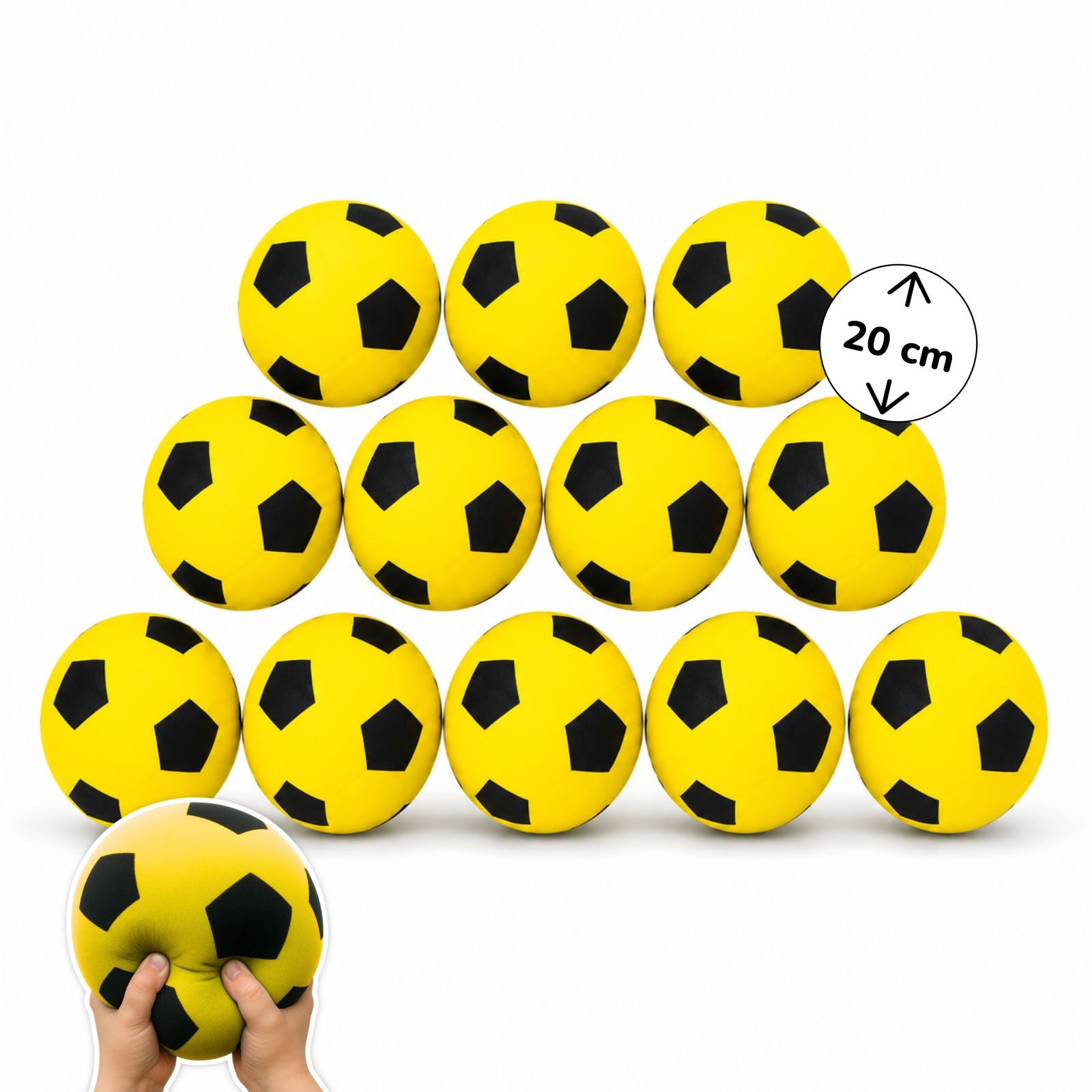 Softball 12er Set Schaumstoffball gelb Ø 20 cm, weiche Soft-Fußbälle für Kinder