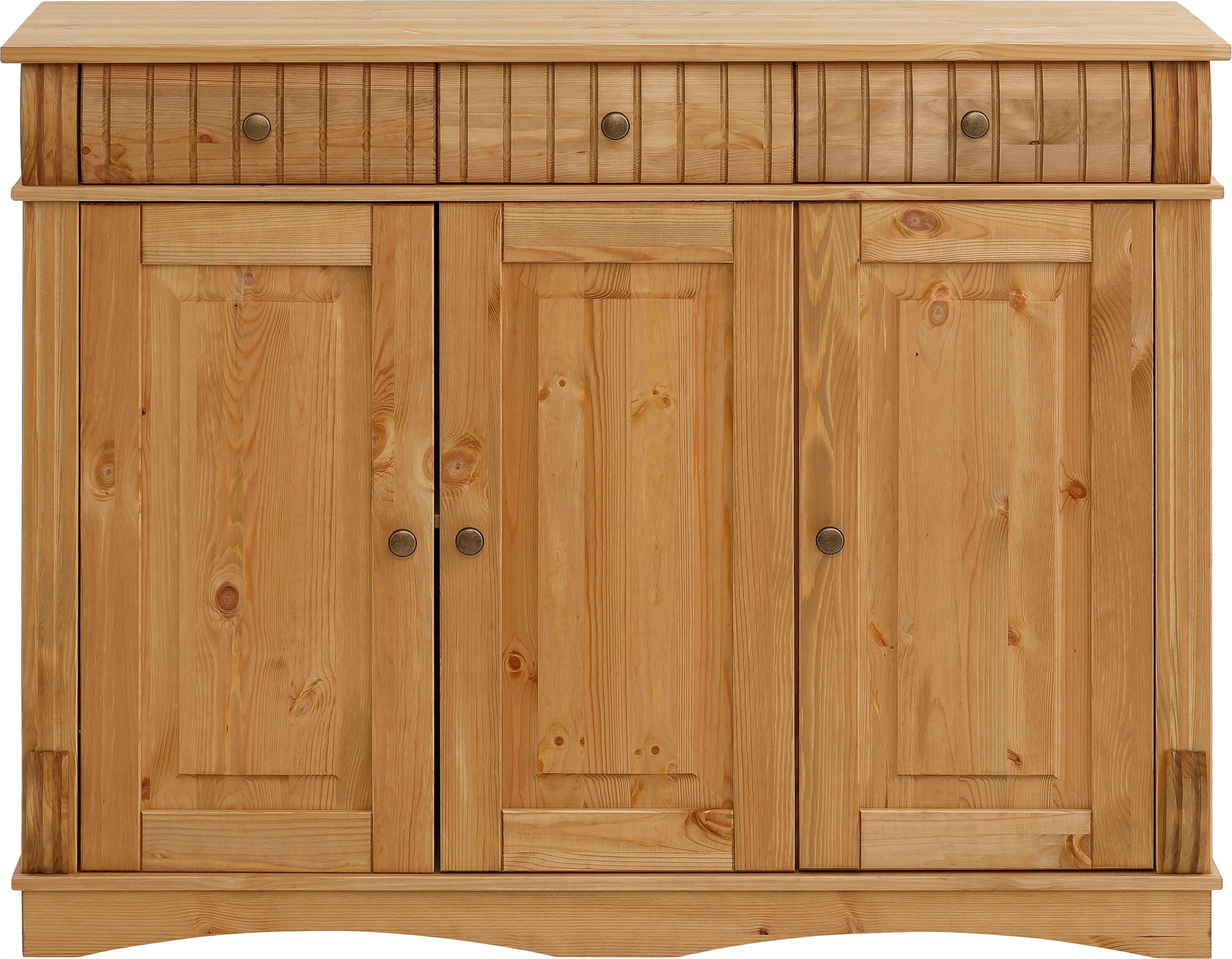 OTTO home Sideboard Teresa (Maße (B/T/H): 118/40/90 cm), Kommode, 3-türig, Breite 118 cm, aus massiver Kiefer, FSC®