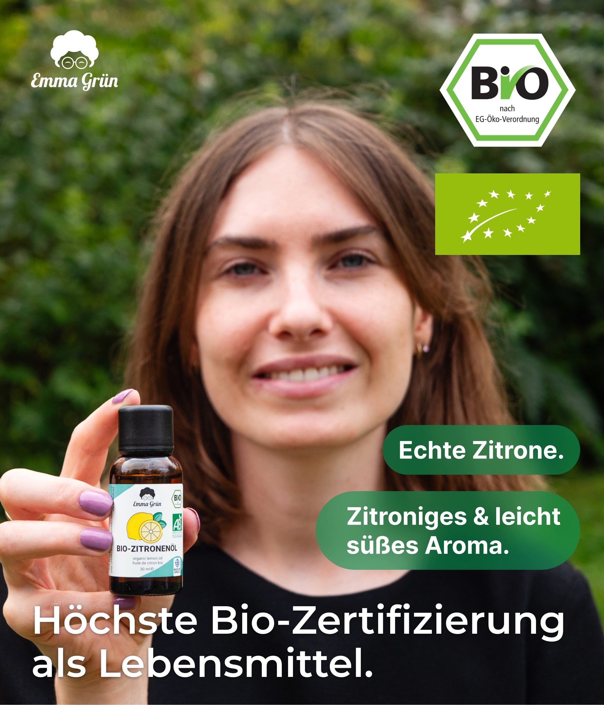 Emma Grün Duftöl Bio Zitronenöl, ätherisch, naturrein & hochdosiert (Set, Je nach Auswahl: 1x, 2x oder 5x Bio Zitronenöl 30 ml), Höchste Bio-Zertifizierung als Lebensmittel, naturrein & ohne Zusätze