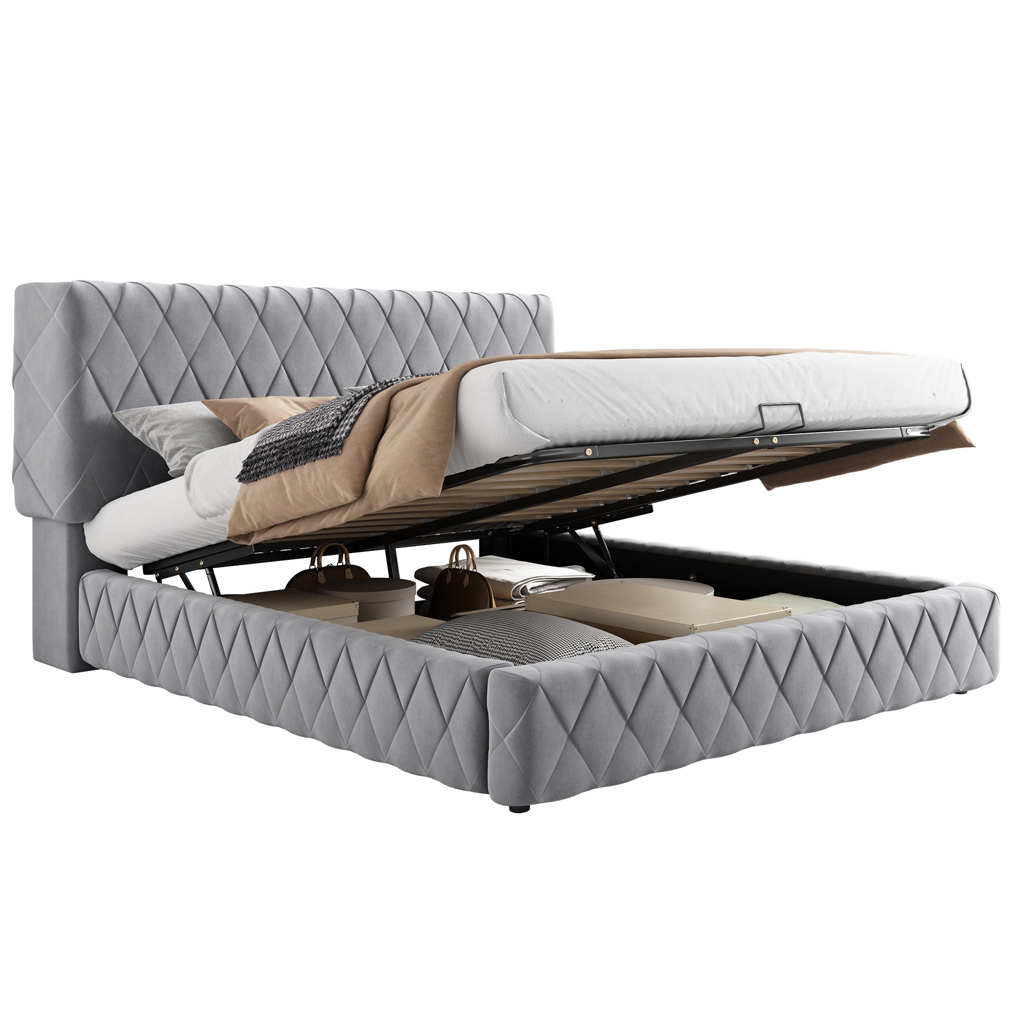 Odikalo Stauraumbett Polsterbett Funktionsbett Doppelbett Hydraulik günstig online kaufen