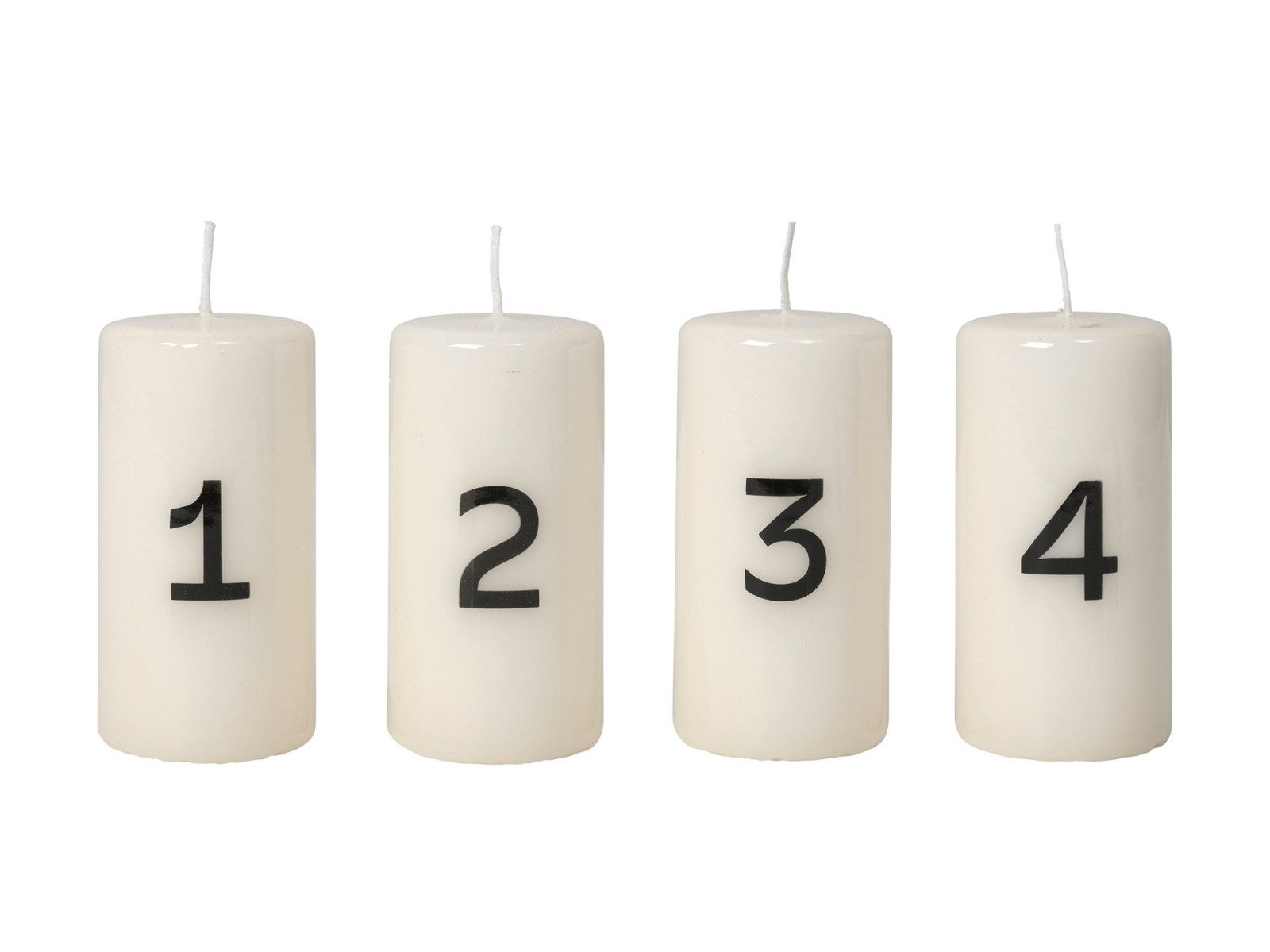 Broste Copenhagen Duftkerze Advent glänzendes Kalenderlicht white/black 10cm Set4