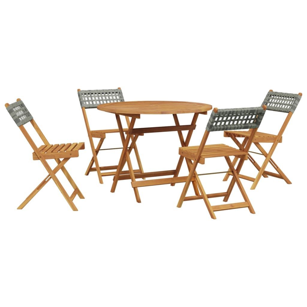 vidaXL Garten-Essgruppe 5-tlg. Garten-Essgruppe Grau Poly Rattan und Massivholz, (1-tlg)