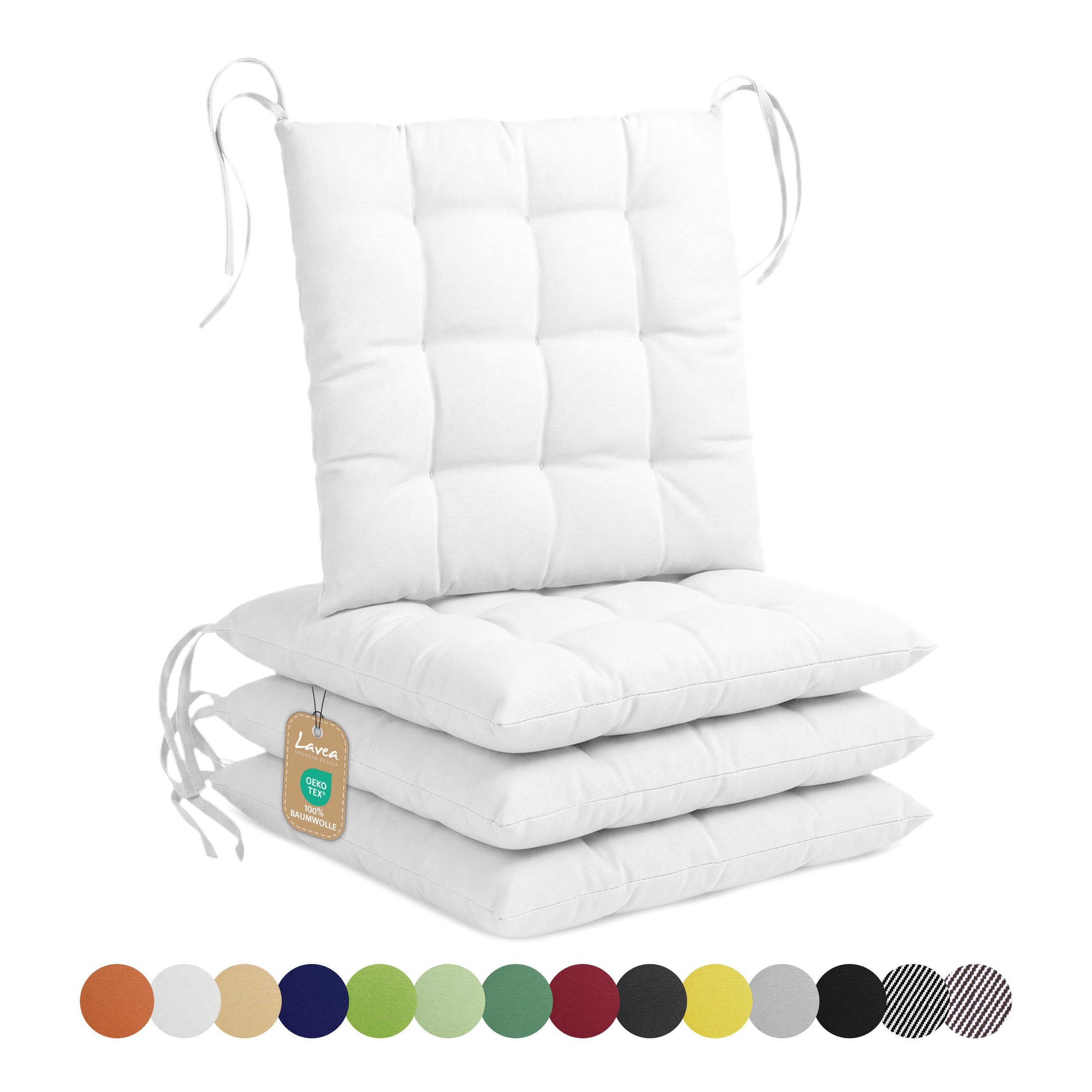 Lavea Stuhlkissen Lavea® Sitzkissen & Stuhlkissen 40x40 cm – 4er/8er Set, 40x40x3 cm, mit Stoffbändern, Indoor & Outdoor, für Garten & Balkon