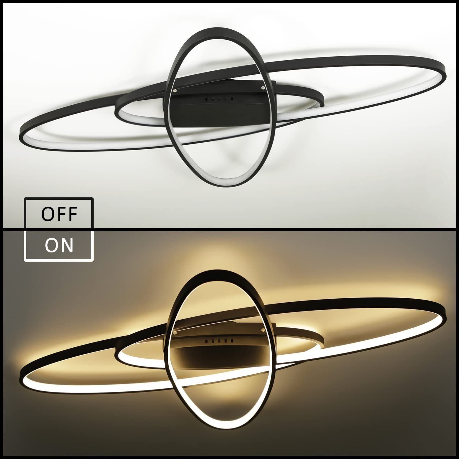 DOPWii Leuchte,3-farbig Deckenleuchten Fernbedienung LED Schwarz mit Deckenlampe