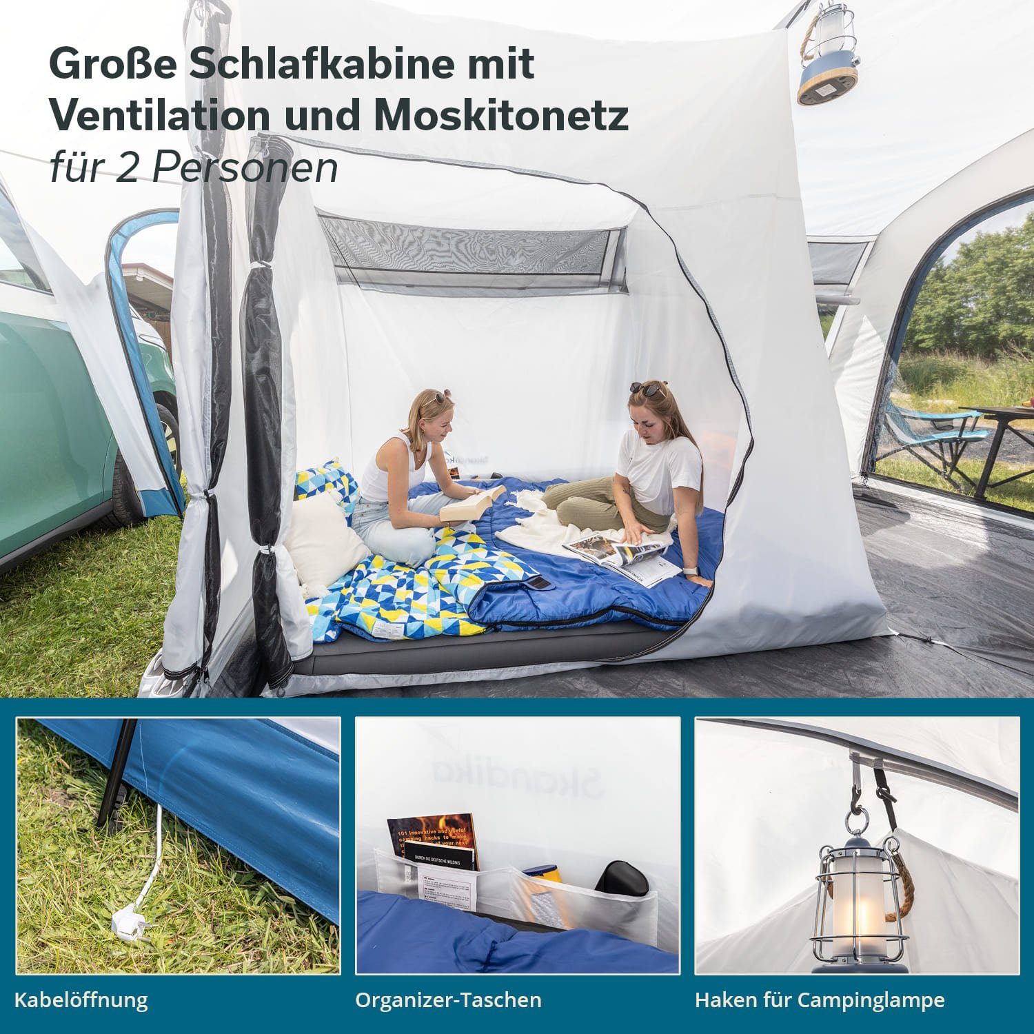 Skandika Vorzelt Vejers Travel 2, Freistehendes Busvorzelt mit Schlafkabine, Personen: 2, wasserdicht, 3000mm Wassersäule, 2m Stehhöhe, Camping, für Auto, Van