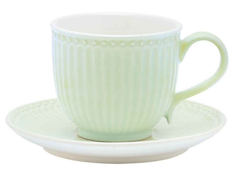 Greengate Tasse Alice Tasse mit Untertasse pale green 8,5 cm, Steinzeug