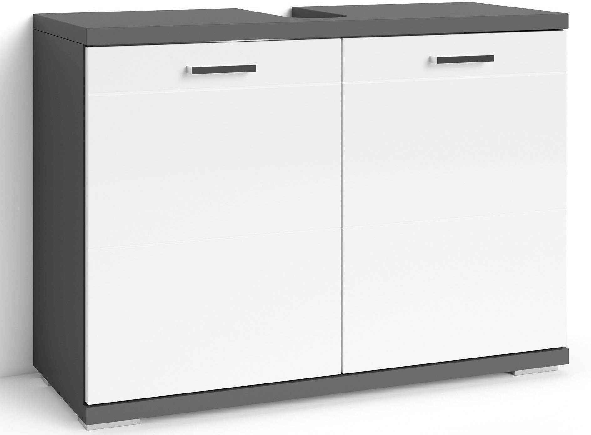 byLIVING Waschbeckenunterschrank Nebraska Breite 80 cm, Badezimmerschrank, MDF-Fronten in Hochglanz-Optik anthrazit / Hochglanz weiß | anthrazit matt