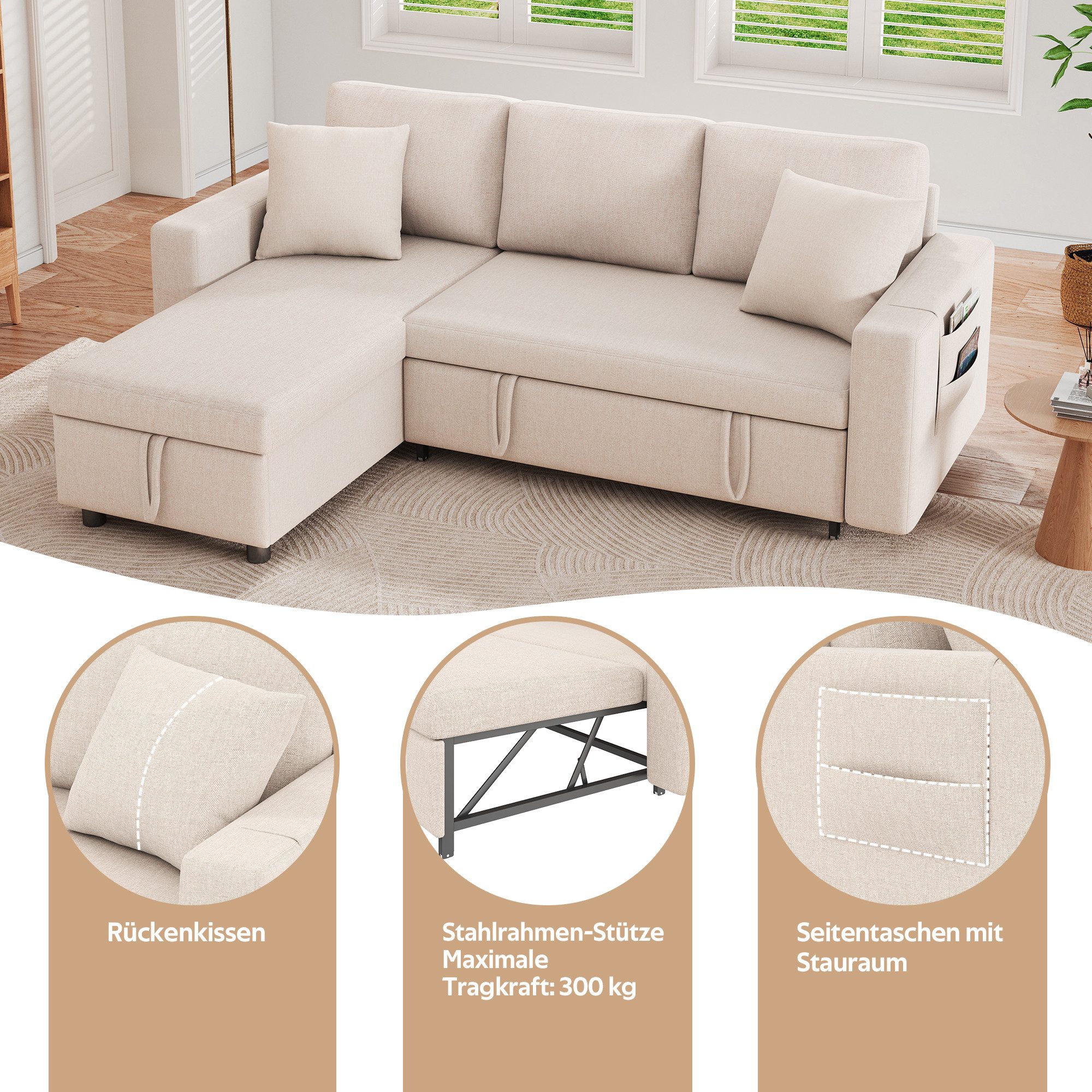 i@home Schlafsofa 3-Sitzer-Sofa, Ecksofa,L-förmiges Sofa, Sofa mit Stauraum günstig online kaufen