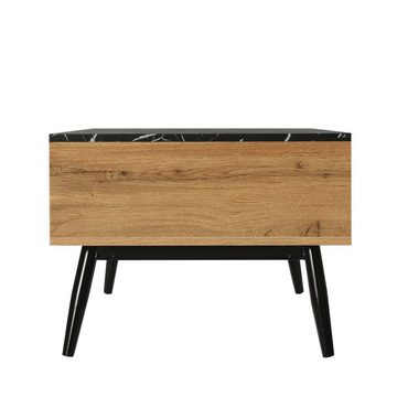 Merax Couchtisch Holz in Marmoroptik, Beistelltisch mit Holzlattendekoration, Wohnzimmertisch mit großem Stauraum, B/H/T: 90/40/54cm