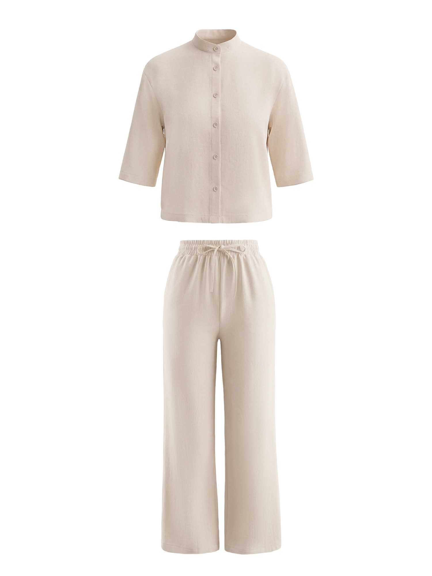 Imily Bela Hausanzug Damen 2-teilige Sets (Set, 2 tlg., Kurzärmeliges Top mit Knopfleiste; Hose mit Kordelzug) einfarbig