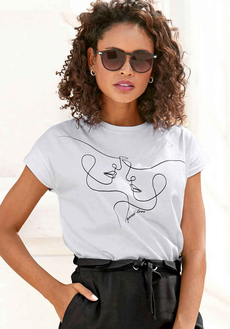 LASCANA Kurzarmshirt mit Frontdruck, T-Shirt aus Baumwolle