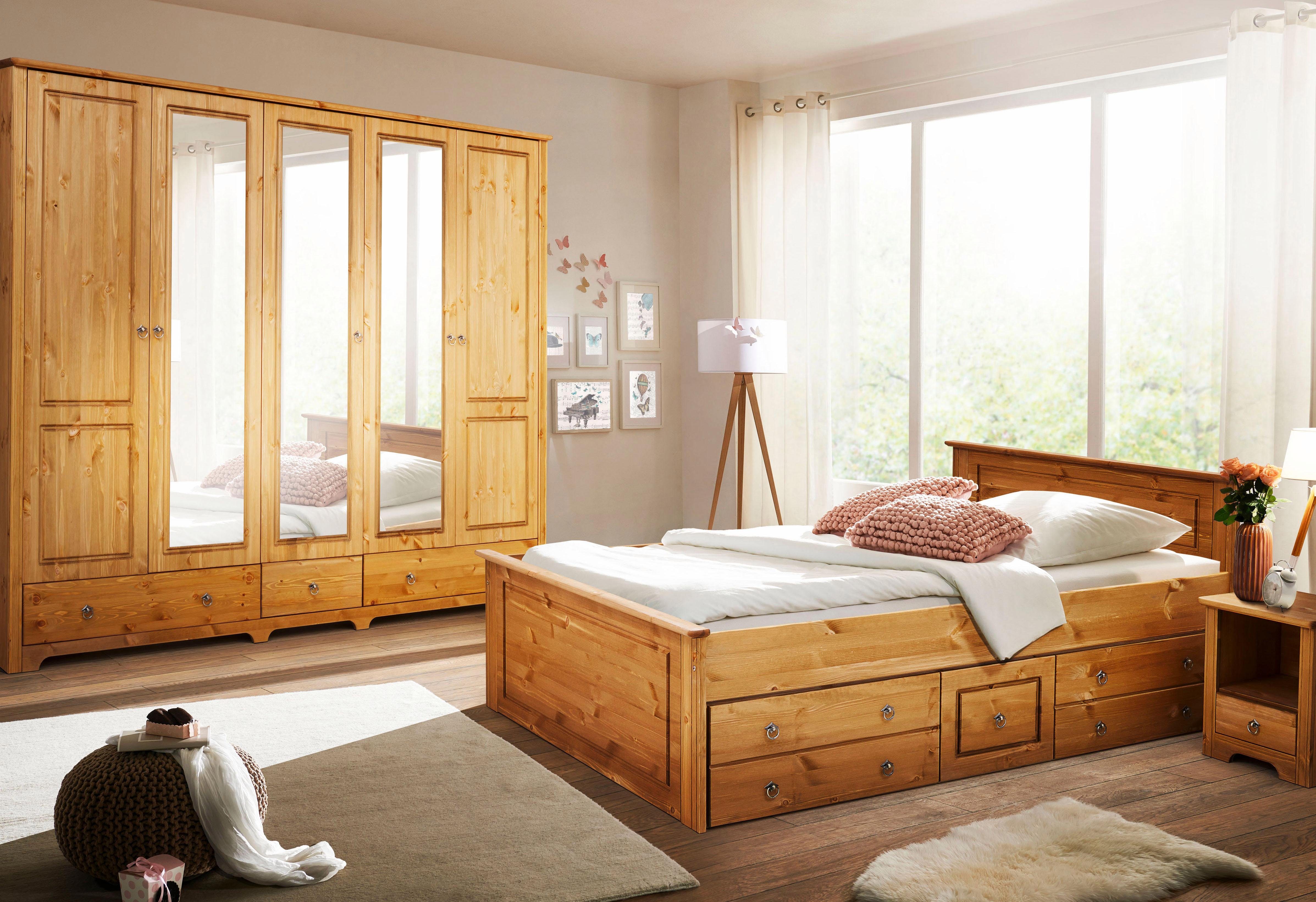 Home affaire Schlafzimmer-Set Hugo, (Set, 4-St), Bett 180 cm, 5-trg  Kleiderschrank und 2 Nachttische