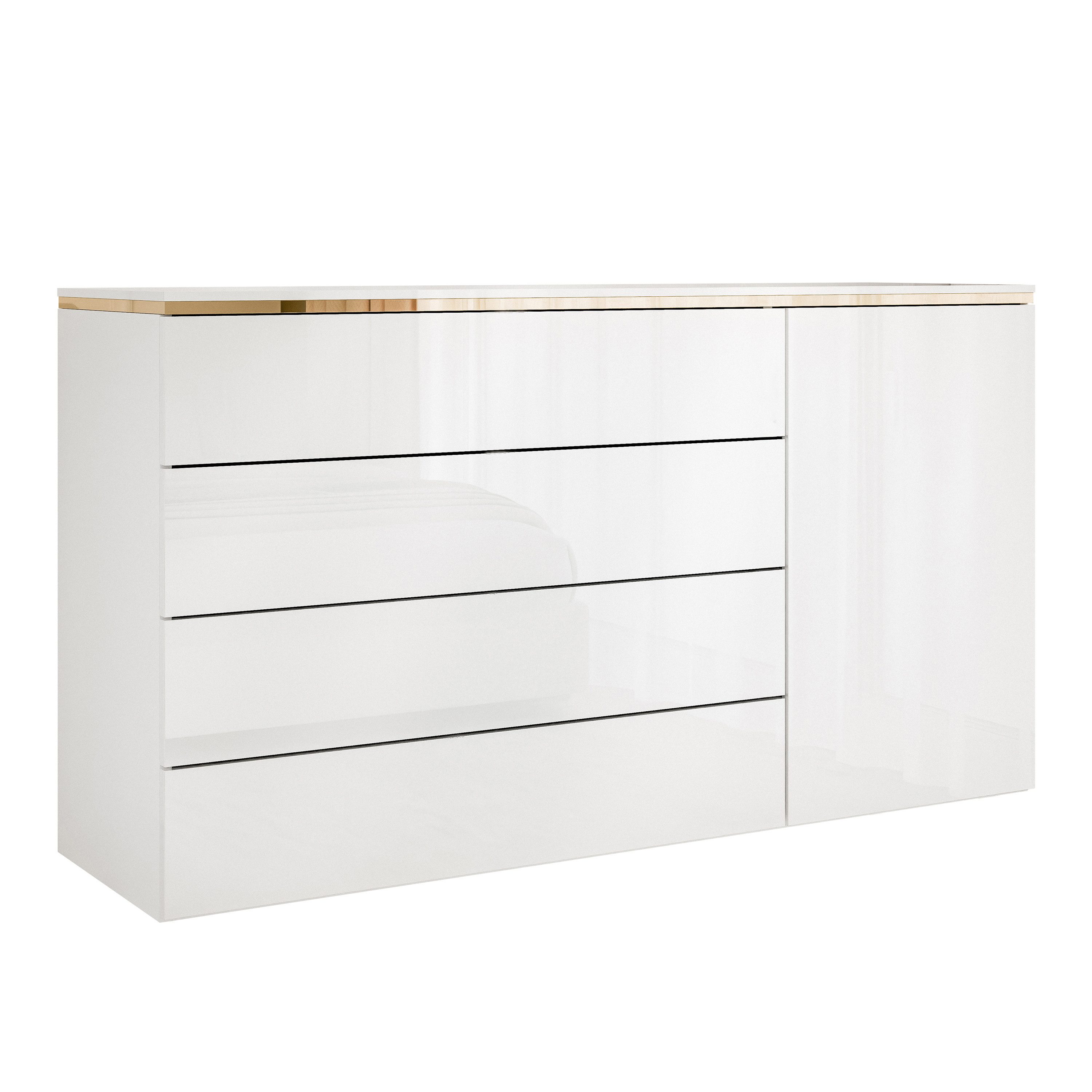 Kommode AURORA 4S1D weiß glänzend Anrichte mit Schubladen