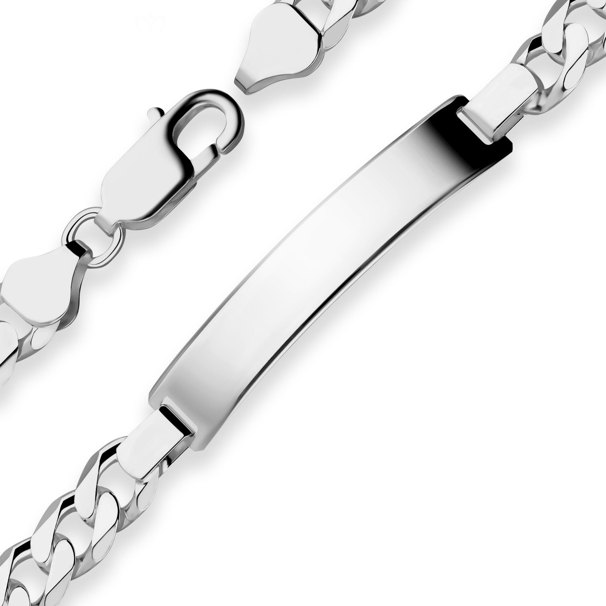 Schmuck Krone Panzerarmband 7,5mm Id-Armband Panzerkette Schildband 925 Silber rhodiniert, Silber 925
