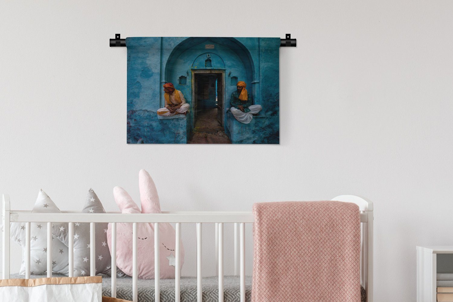 MuchoWow Wanddekoobjekt Tür - Mann Blau für - Wohnzimmer, Schlafzimmer, - Wanddeko Kleid, Wandbehang, Kinderzimmer Architektur