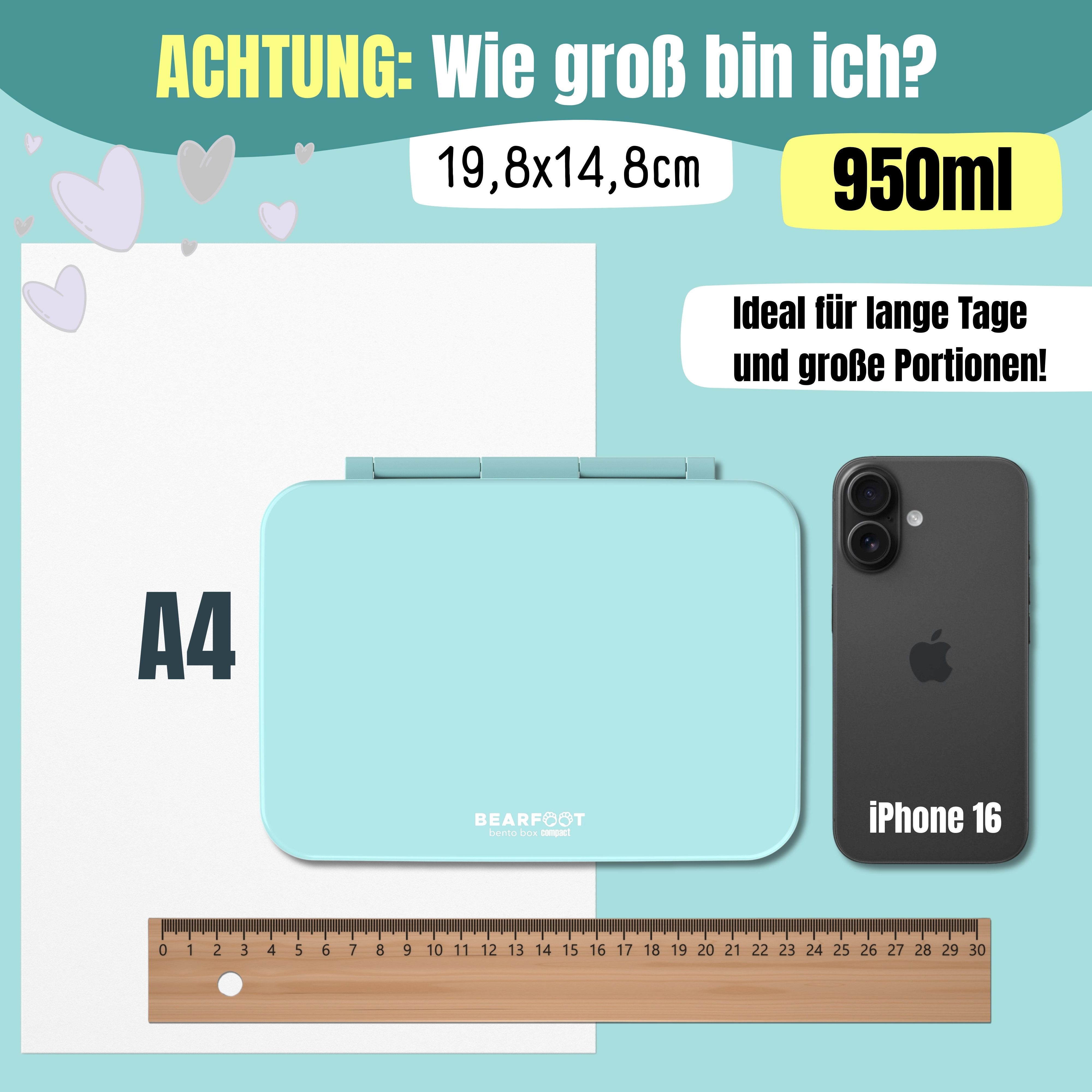 BEARFOOT Lunchbox Brotdose mit Fächern, leicht & auslaufsicher - Mint, PP, ABS, Silikon, Kindergarten und Schule - Mädchen und Jungen, Vesperbox, Snackbox