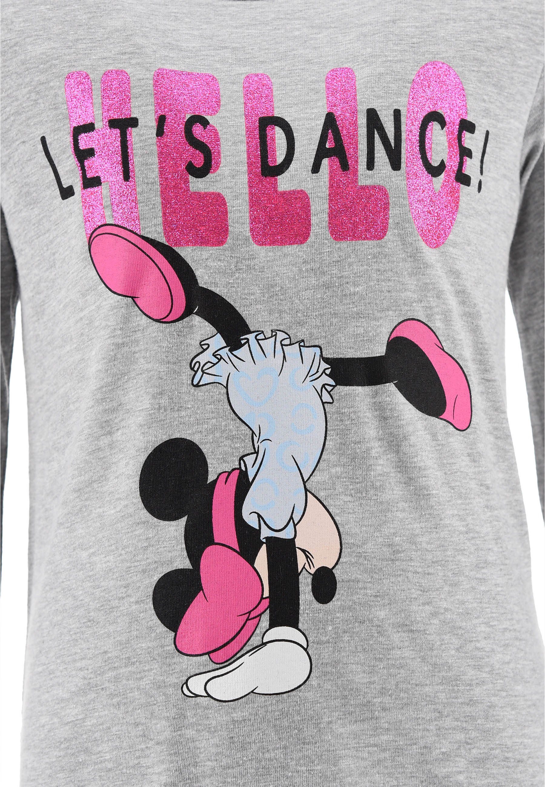 tlg) Mouse (2 Schlaf-Hose Kinder Mini Langarm Schlafanzug Shirt Grau Minnie + Mädchen Kinder Disney Pyjama Schlafanzug Maus