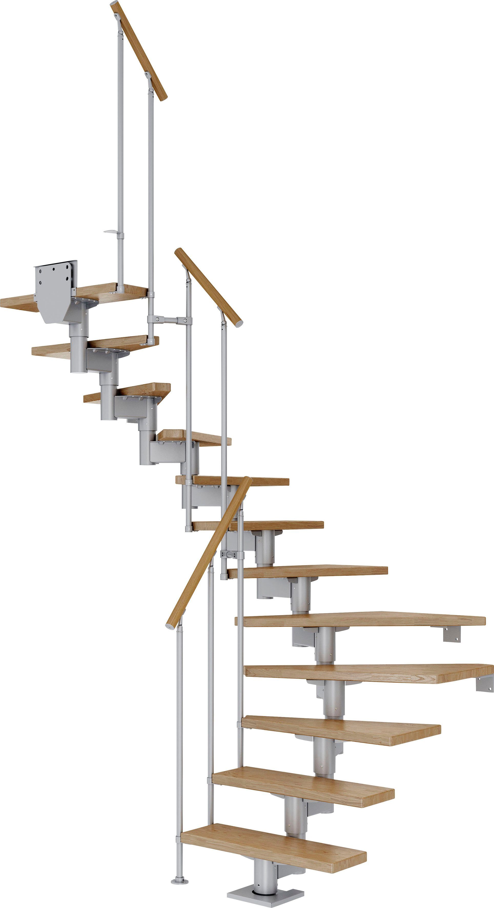 Dolle Mittelholmtreppe Cork, für Geschosshöhen bis 292 cm, Stufen offen, Eiche/Metall