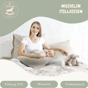 SEI Design Stillkissen Seitenschläferkissen Babynestchen Kuschelnest XXL, Schwangerschaftskissen mit Bezug, Musselin 100% Baumwolle