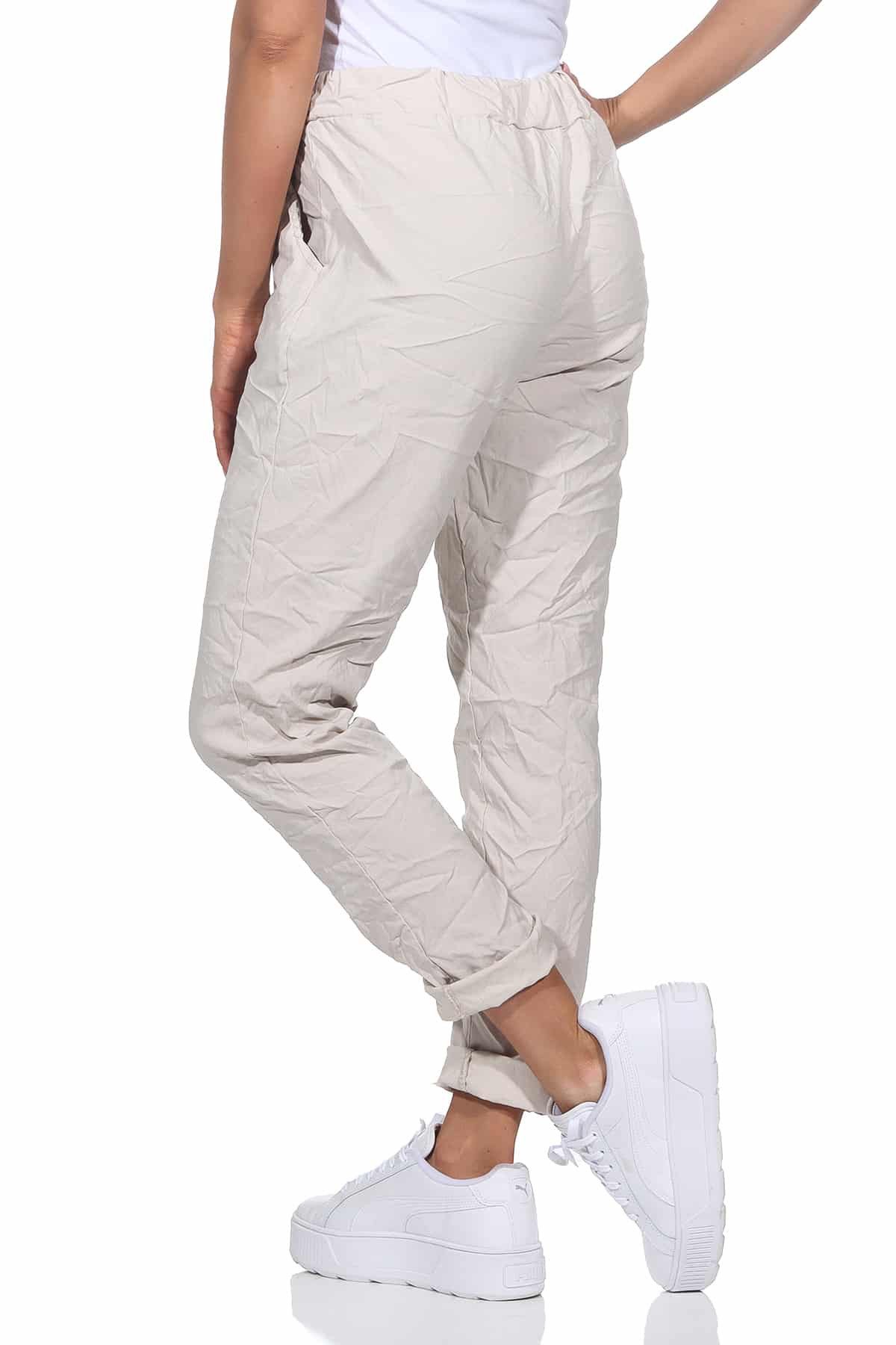 OriginalYou Schlupfhose Sommerhose Damen Chinohose leichte Schlupfhose moderner Knitterlook, elastischer Bund mit Kordelzug