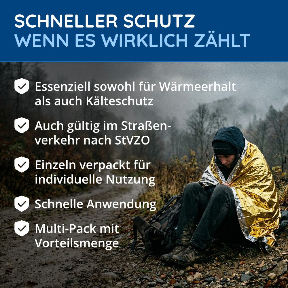 FLEXEO Erste-Hilfe-Set Rettungsdecken, (10 St), Rettungfolie gold/silber Erste-Hilfe-Decke