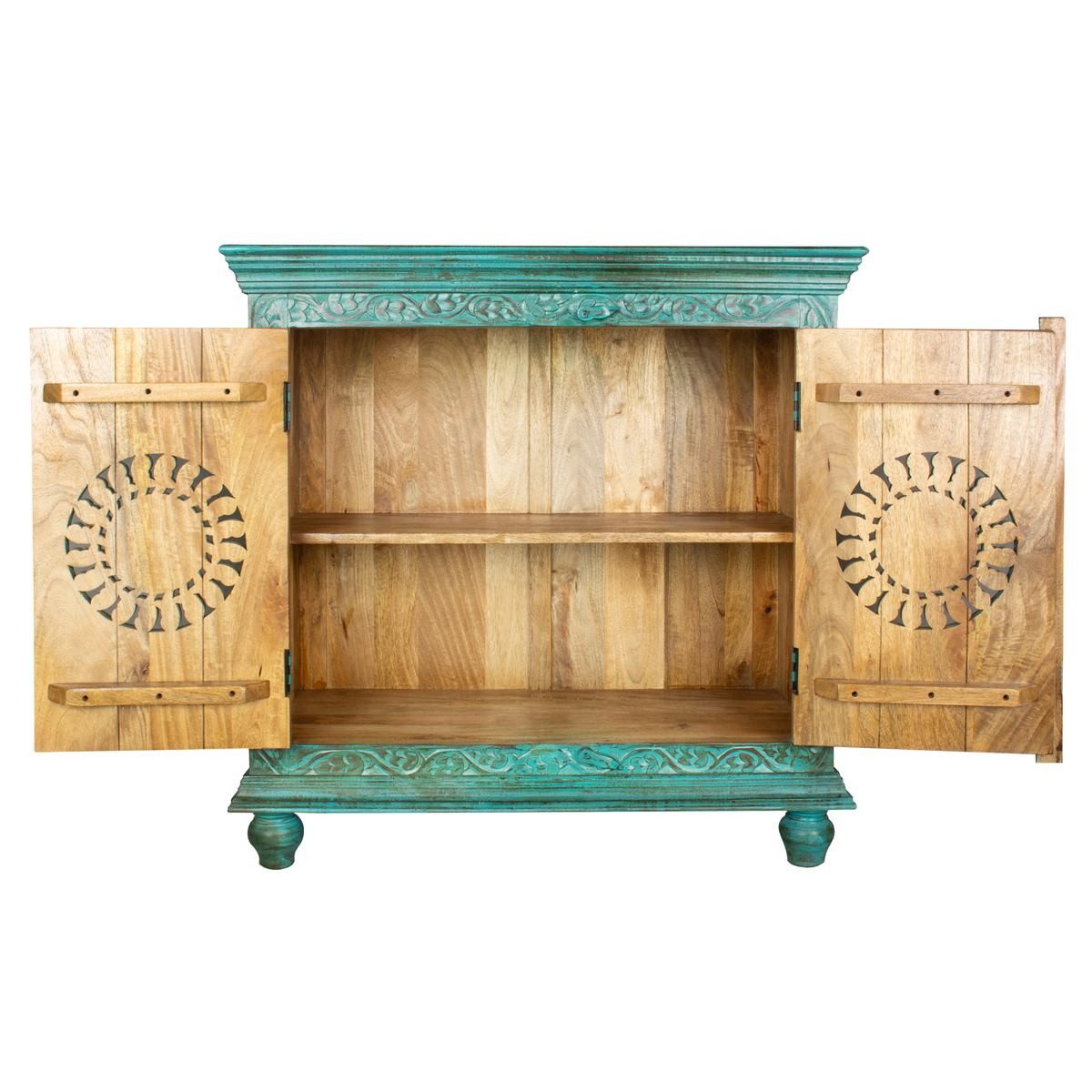 Oriental Galerie Unterschrank Türkis Sideboard Kommode Taralea Indien Antik Design 90 cm Kommode Landhausstil Weiß, Holzkommode massiv, Shabby Chic, Vintage
