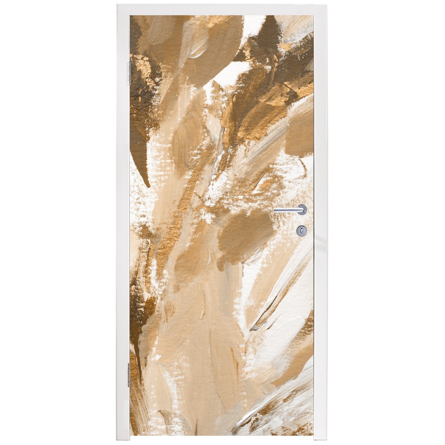 Fototapete Farbe Türaufkleber, bedruckt, - MuchoWow cm - St), Beige, für Gold 75x205 Tür, Matt, Türtapete (1