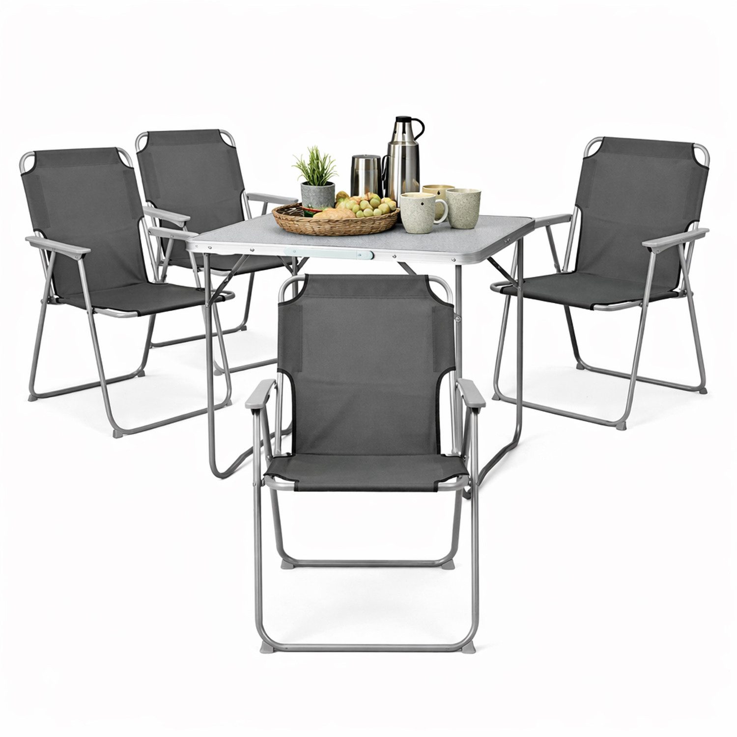 Mojawo Essgruppe 5-teiliges Campingmöbel Outdoormöbel Set Alu L80xB60xH68cm Anthrazit