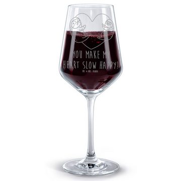 Mr. & Mrs. Panda Rotweinglas Faultiere Herz - Transparent - Geschenk, Liebesgeschenk, Liebesbeweis, Premium Glas, Stilvolle Gravur