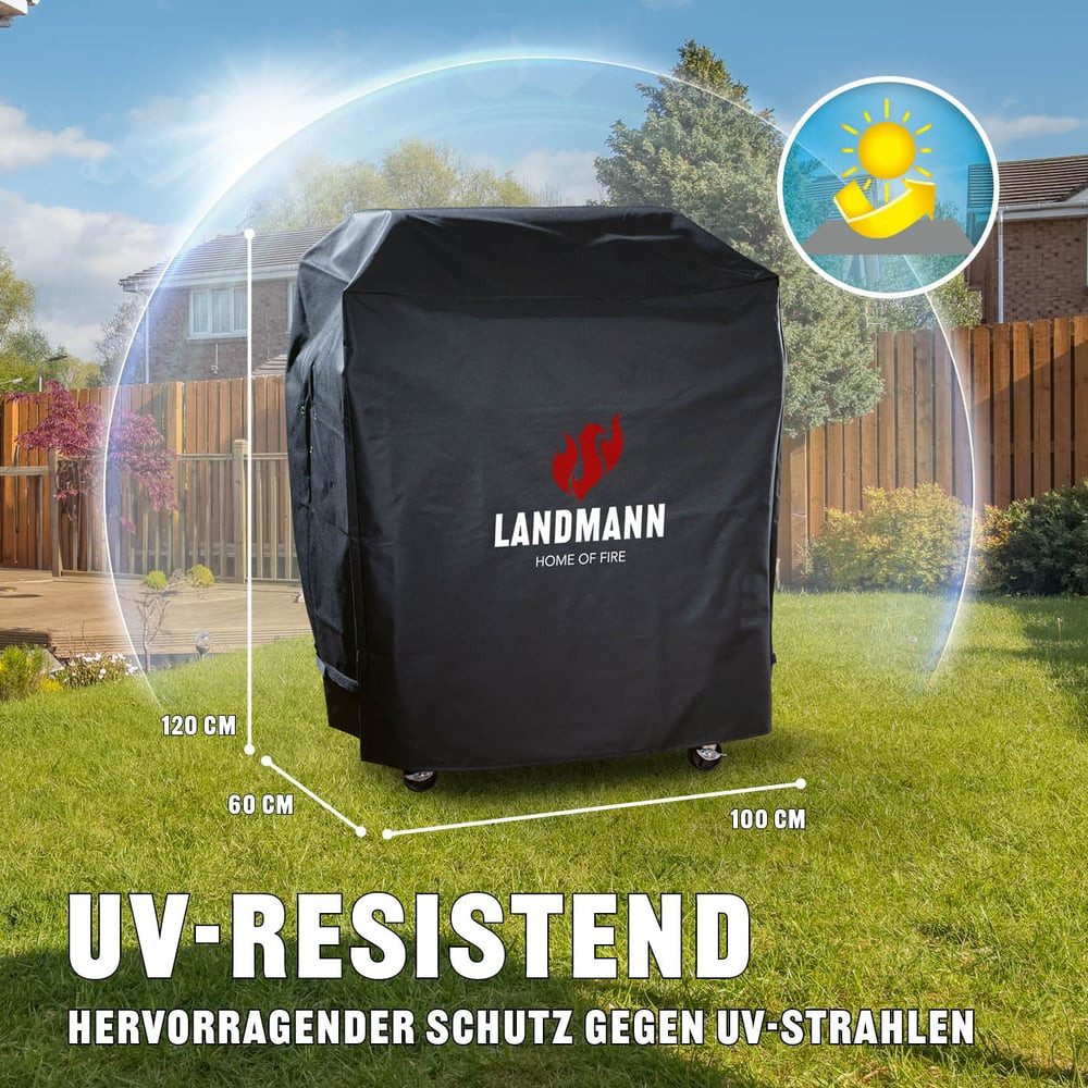 LANDMANN Grillabdeckhaube Wetterschutzhaube Premium 60x96x120cm, wasserdicht kältebeständig, atmungsaktiv reißfest