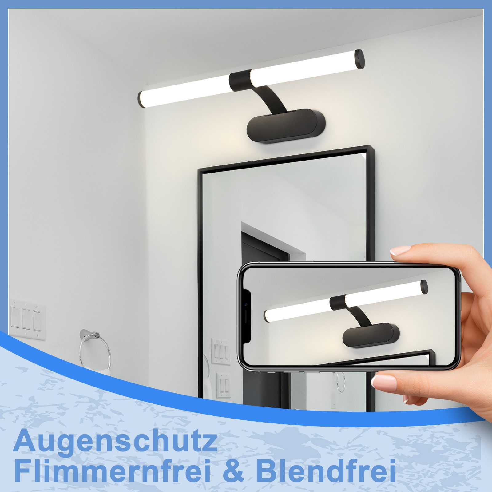 Nettlife LED Spiegelleuchte Spiegellampe Schwarz 4000K, LED fest integriert, Neutralweiß, für Küche schrank Keller – Bild 5 von 5