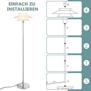 ZMH LED Stehlampe Schwarz/Weiß Stehleuchte E27 1 Flammig mit Fußschalter Metall, LED fest integriert, Elegant, Weiß