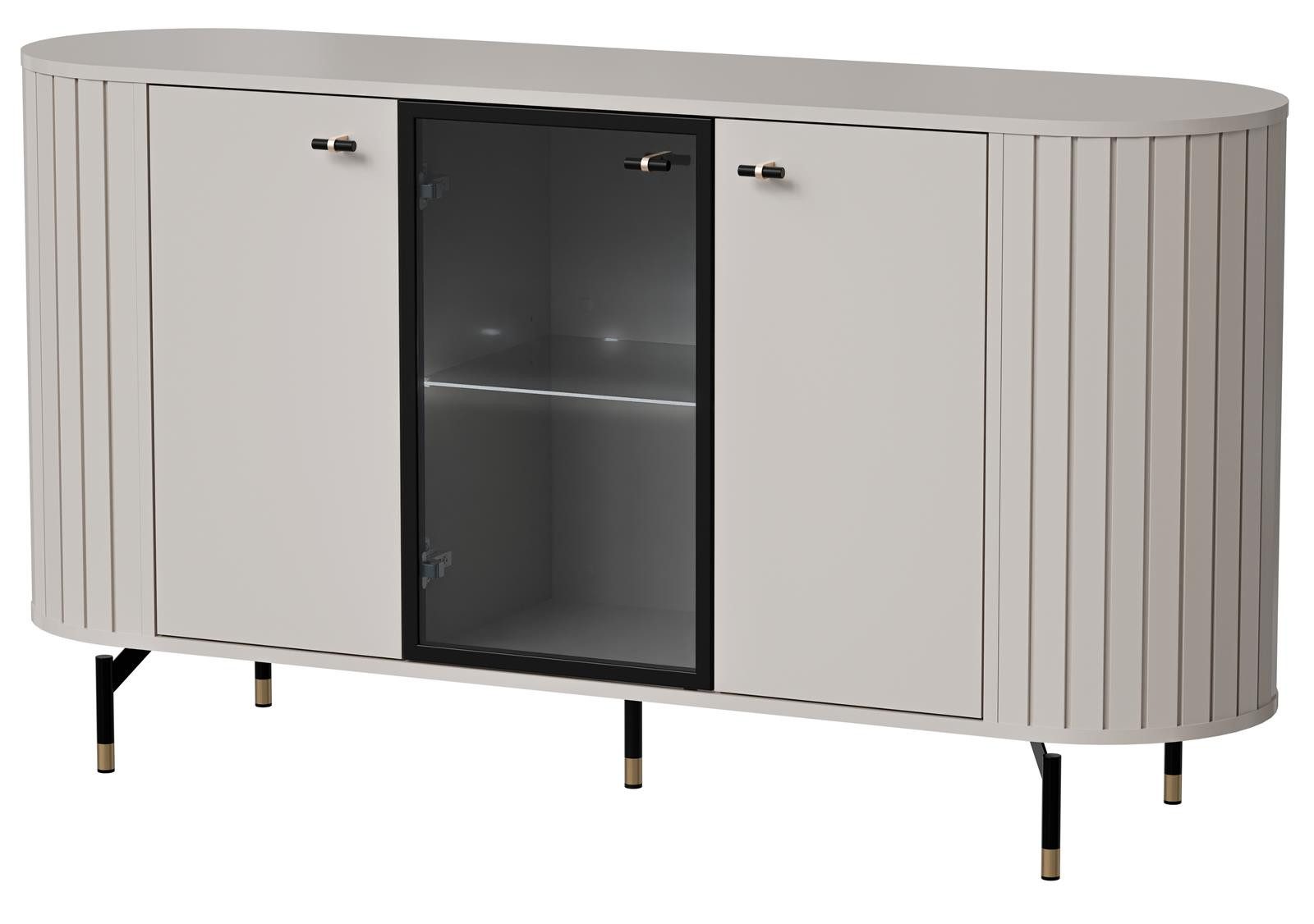 Kommode mit Lamellenoptik, 3 türen, Metallgriffe, Glamour design MODERNO