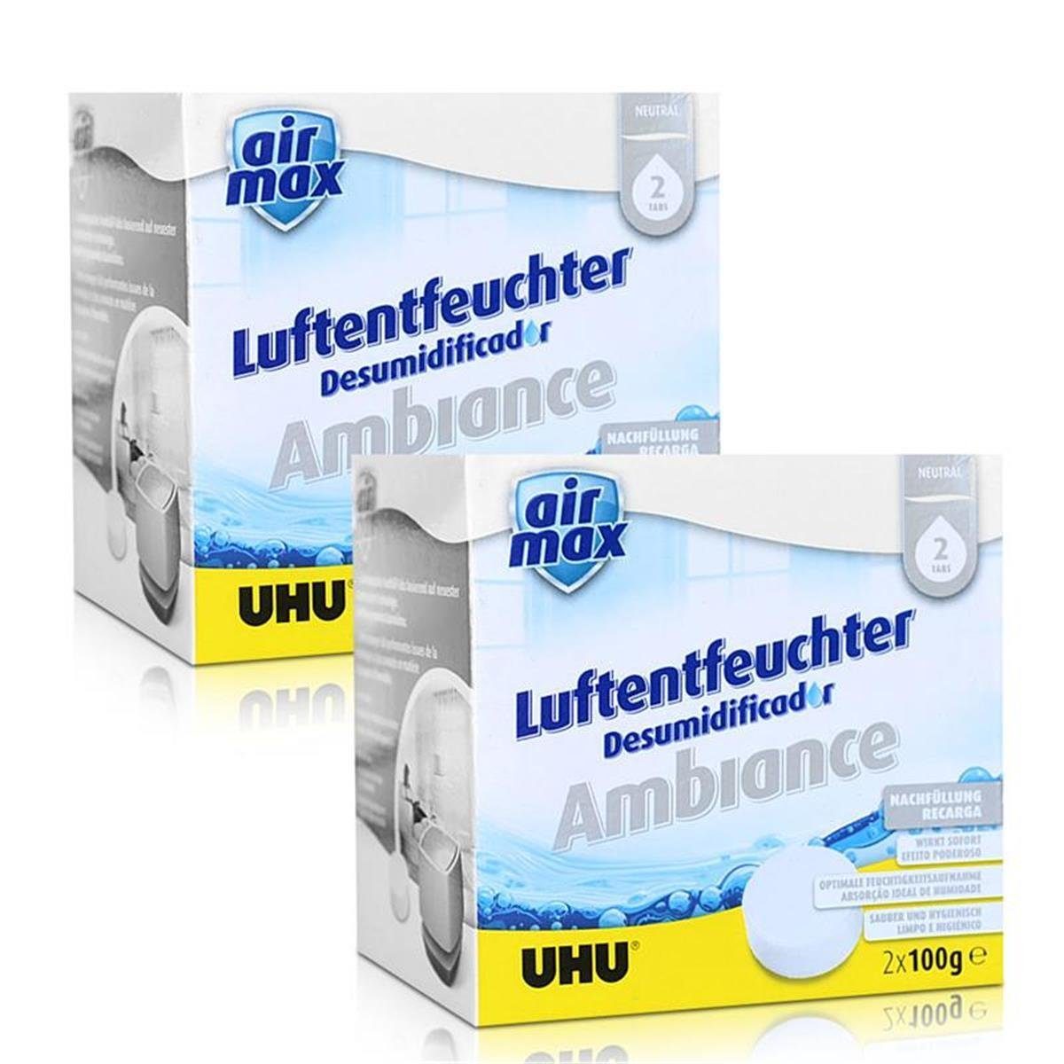 UHU Luftentfeuchter 2x Uhu Air Max Ambiance Nachfülltabs, 2x 100g neutral Luftentfeuchter