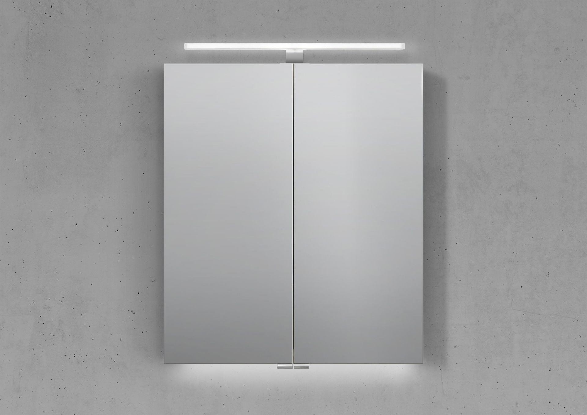 Intarbad Badezimmerspiegelschrank 2-türiger Spiegelschrank mit MULTI LED Acryl Aufsatzleuchte, dimmbar (Doppelspiegeltüren, Holz-/ Lackdekore, Maße von 60 bis 120 cm wählbar, Höhe 70 cm, Glasfachböden, Magnetleiste & Kosmetikspiegel Ø 12 cm) Vormontierte Lieferung, Floatglas, 160 kg Traglast, Made in Germany