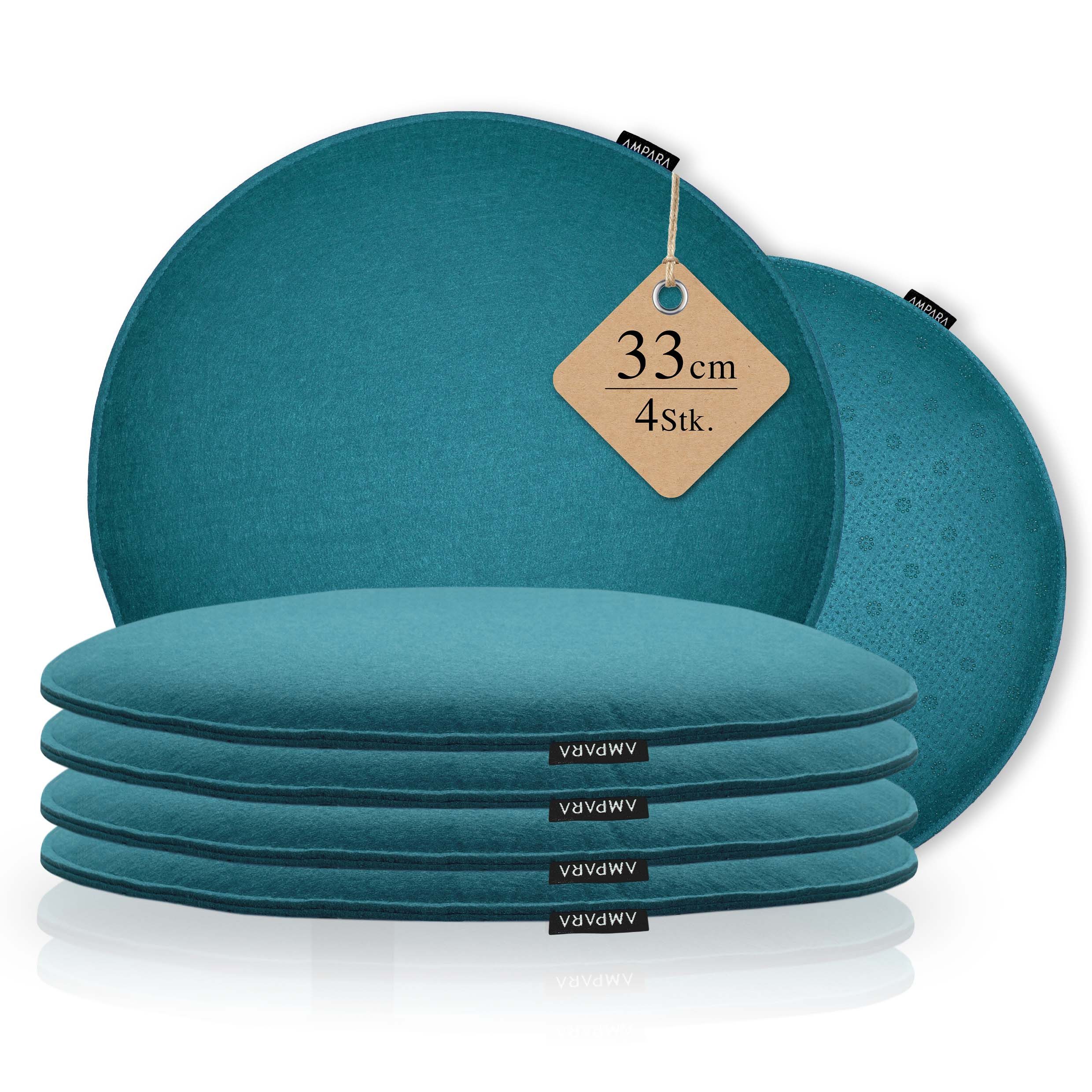 AMPARA Stuhlkissen rund 33 cm - 4er Set - für Stuhl, Bank, Lounge etc., Rutschfest