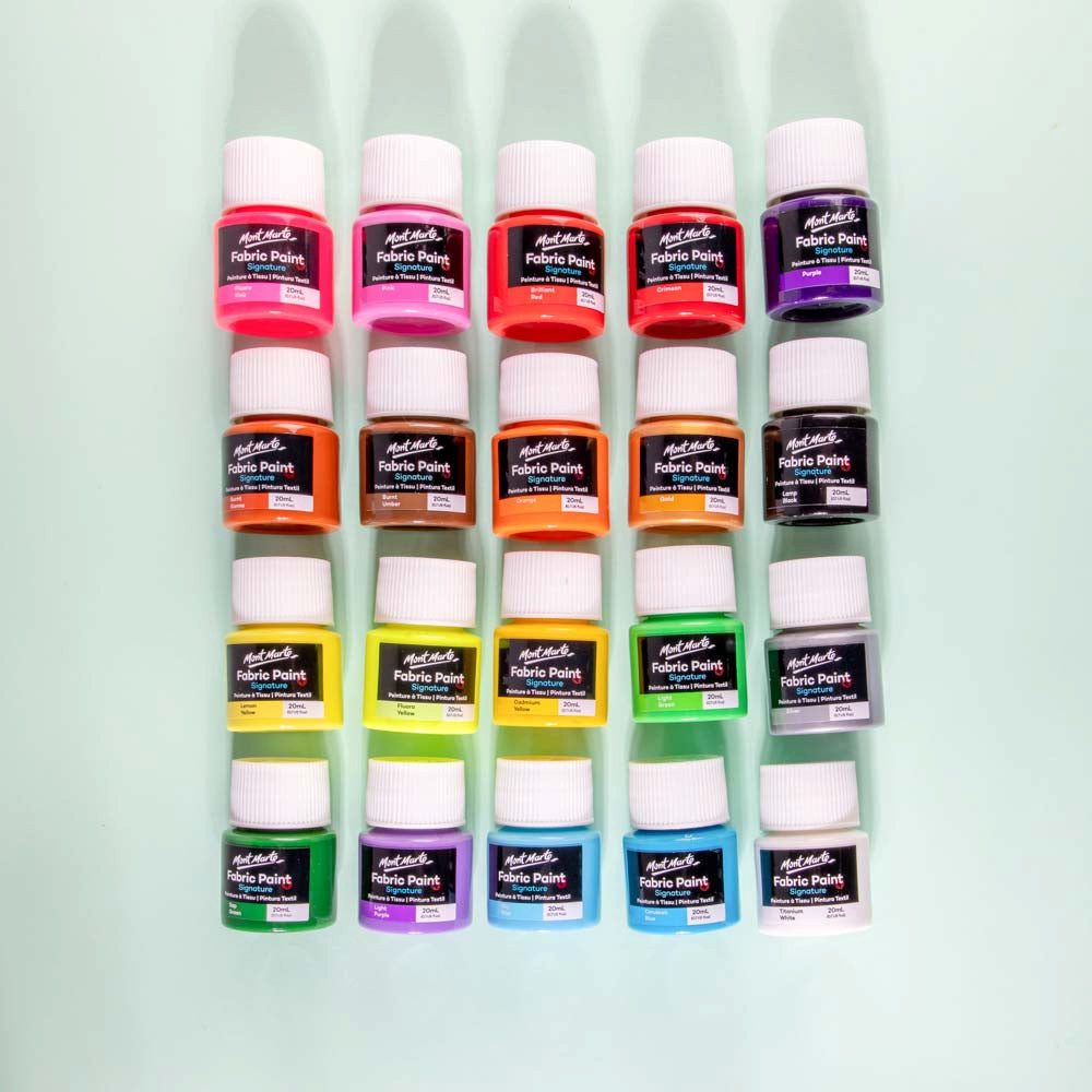 Thumbnail - Mont Marte Textilfarbe SIGNATURE-Set, waschfesten Stofffarben, 8 x, 12 x, oder 20 x je 20 ml, Waschfest & Hochpigmentier...