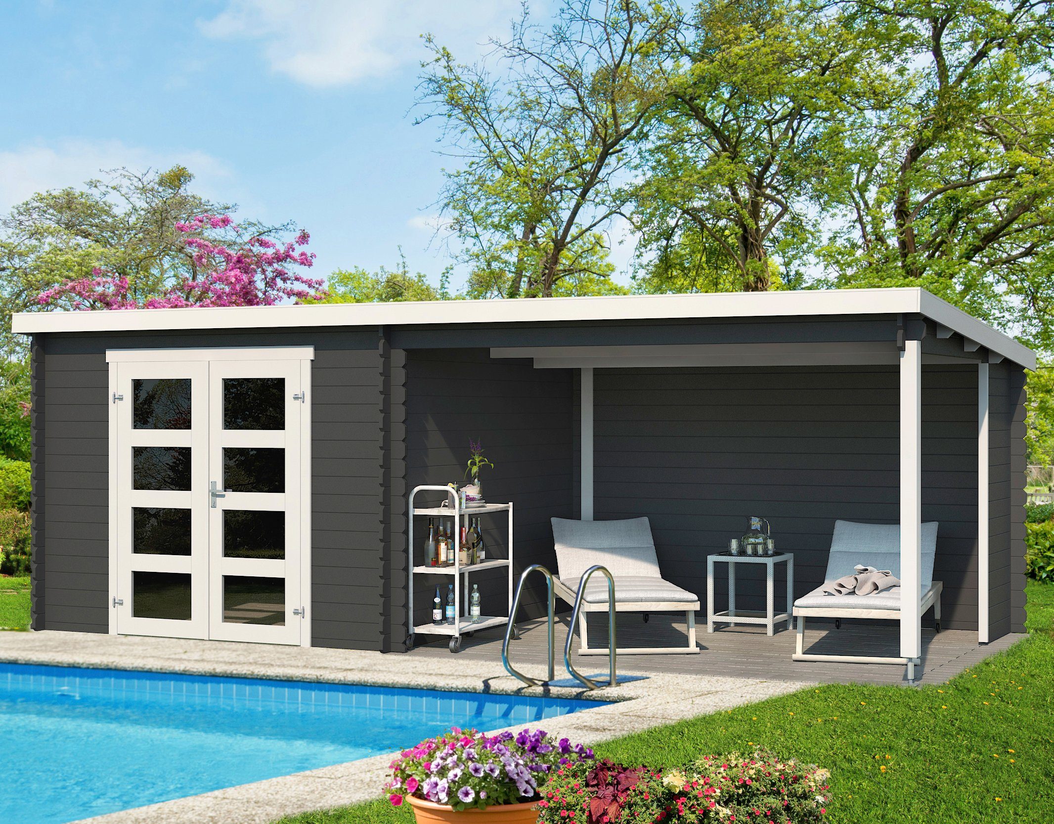 LASITA MAJA Gartenhaus Novia 275 Plus, BxT: 620x309 cm, Blockbohlenhaus 28mm, mit Anbau