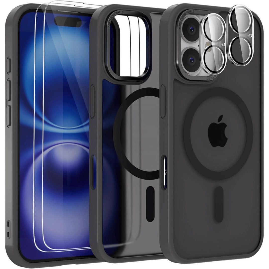 SmartUP Smartphone-Hülle 5in1 für Iphone 16 Plus MagSafe 2X Schutzglas 2X Kameraschutz Case 9H 6,7-Zoll, kompletter Rundumschutz