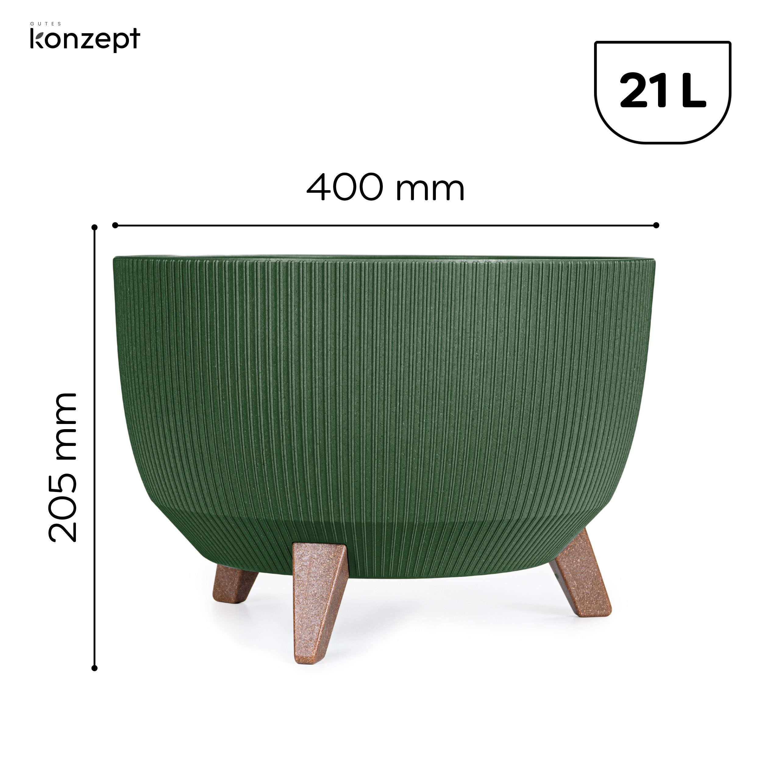 KONZEPT Blumentopf mit Füßen – großer Blumenkübel aus Kunststoff, runde Pflanzschale, 40 oder 47cm, modern & wetterfest, für Innen und Außen – Bild 3 von 5
